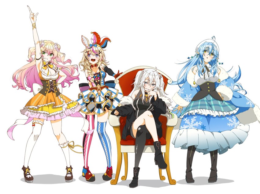 yukihana lamy, shishiro botan, omaru polka, and momosuzu nene (hololive) drawn by homura_minori