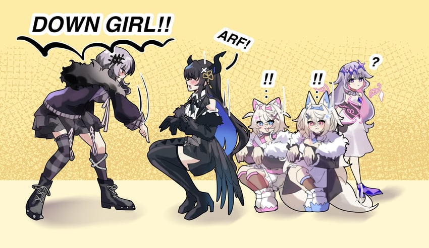 shiori novella, nerissa ravencroft, fuwawa abyssgard, mococo abyssgard, koseki bijou, and 1 more (hololive and 1 more) drawn by pochaimo