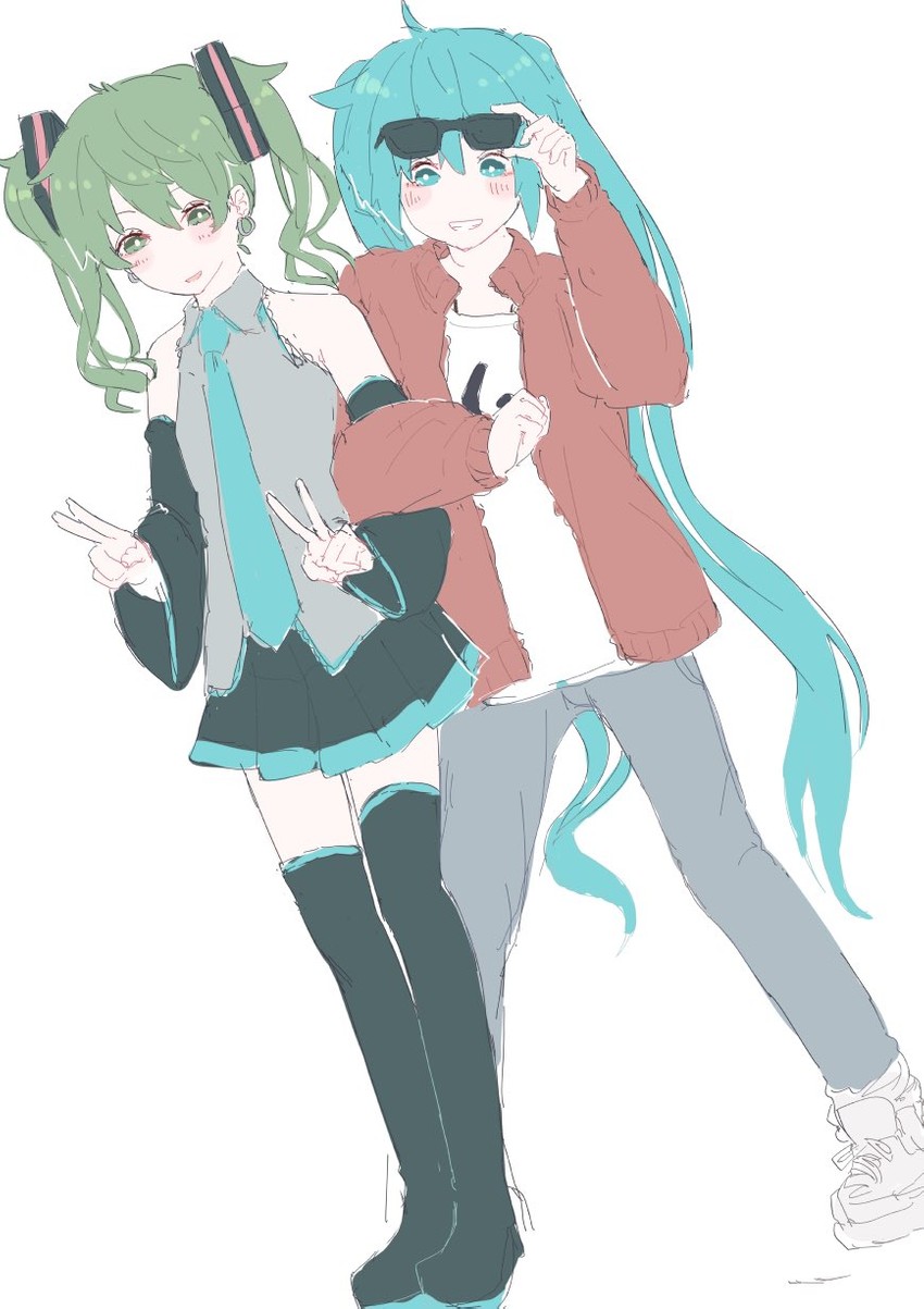 hatsune miku (vocaloid and 1 more) drawn by kaimo_(mi6kai)