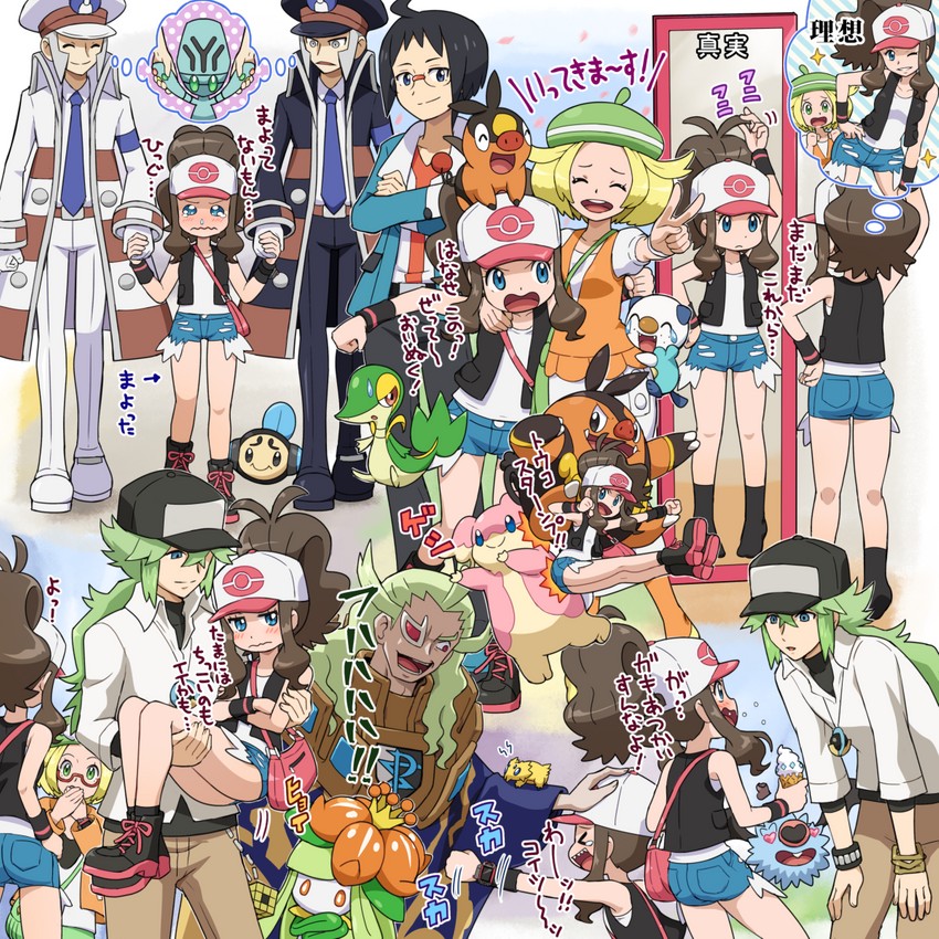 hilda, n, oshawott, snivy, bianca, and 12 more (pokemon and 2 more) drawn by pokemoa