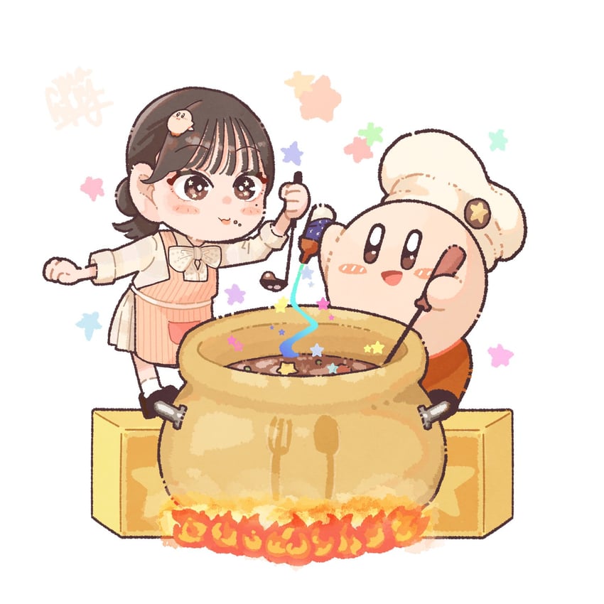 kirby, cook kirby, and tomita suzuka (real life and 2 more) drawn by hima_(hima11ry)