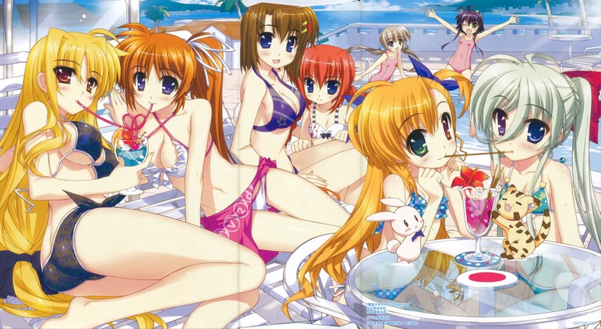 fate testarossa, takamachi nanoha, yagami hayate, vita, vivio, and 5 more (lyrical nanoha and 1 more) drawn by fujima_takuya