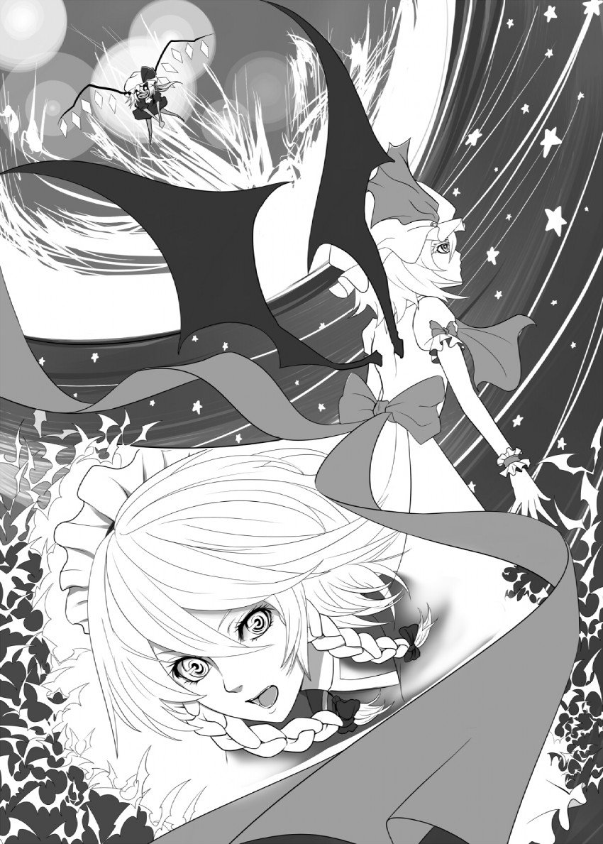 remilia scarlet, flandre scarlet, and izayoi sakuya (touhou) drawn by kazabana_fuuka