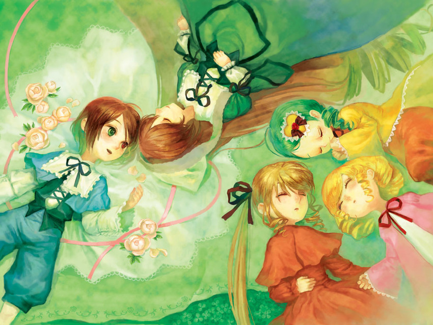 shinku, suiseiseki, souseiseki, hinaichigo, and kanaria (rozen maiden) drawn by miya_(foolish_order)