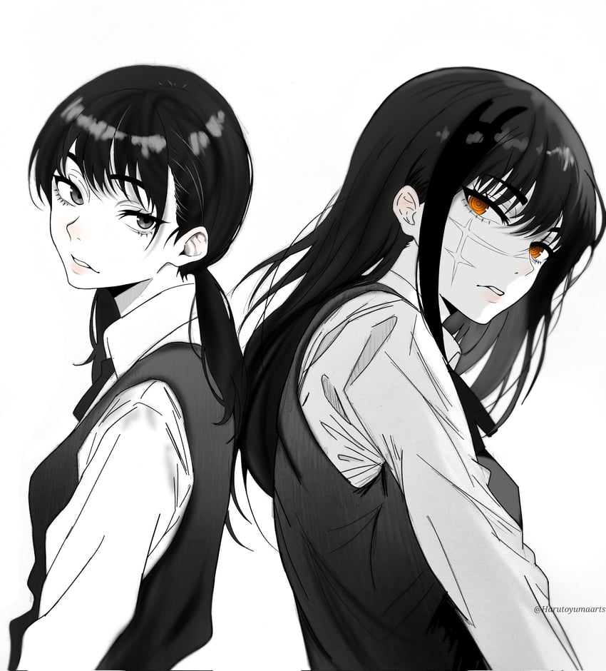 yoru and mitaka asa (chainsaw man) drawn by harutoyumaarts