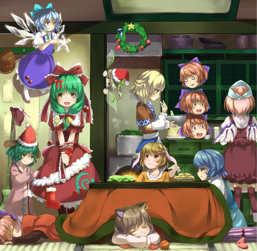cirno, chen, tatara kogasa, mystia lorelei, mizuhashi parsee, and 5 more (touhou) drawn by piyodesu