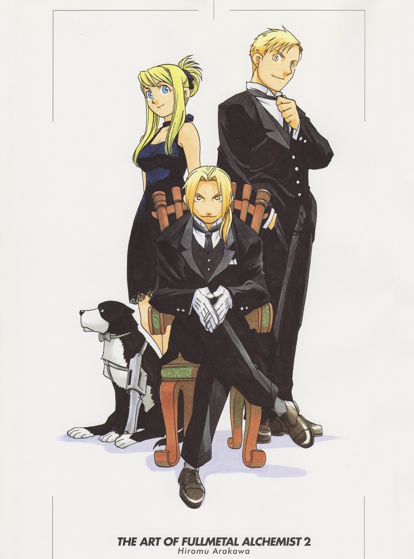 edward elric, alphonse elric, winry rockbell, and den (fullmetal alchemist) drawn by arakawa_hiromu