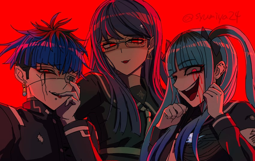 omokage yugamu, amemiya darumi, and shizuhara hiruko (the hundred line -last defense academy-) drawn by zhu_gong