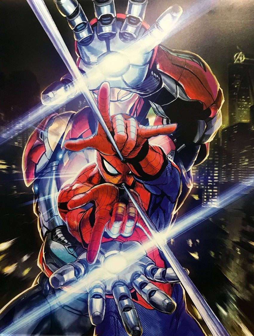 spider-man, tony stark, iron man, and peter parker (dragon ball and 5 more) drawn by murata_yuusuke