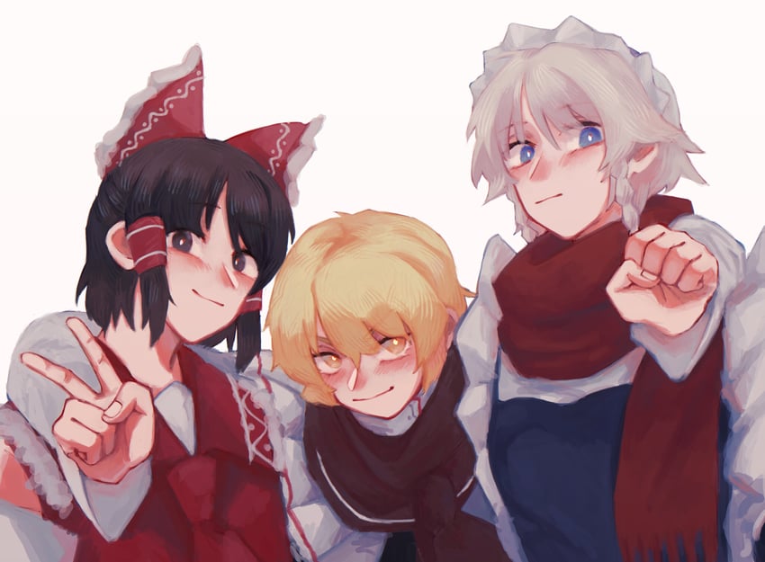 hakurei reimu, kirisame marisa, and izayoi sakuya (touhou and 1 more) drawn by sinonon218