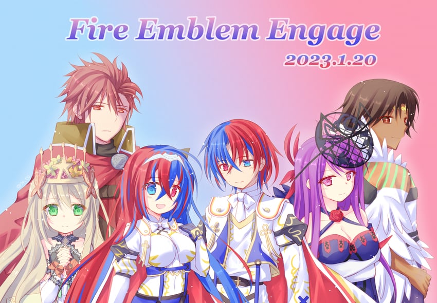 female alear, ivy, male alear, celine, diamant, and 1 more (fire emblem and 1 more) drawn by sasaki_fumi