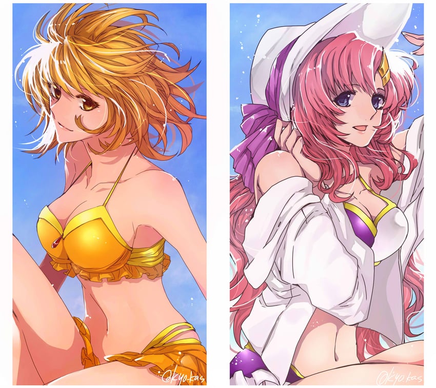 cagalli yula athha and lacus clyne (gundam and 1 more) drawn by huxoran77