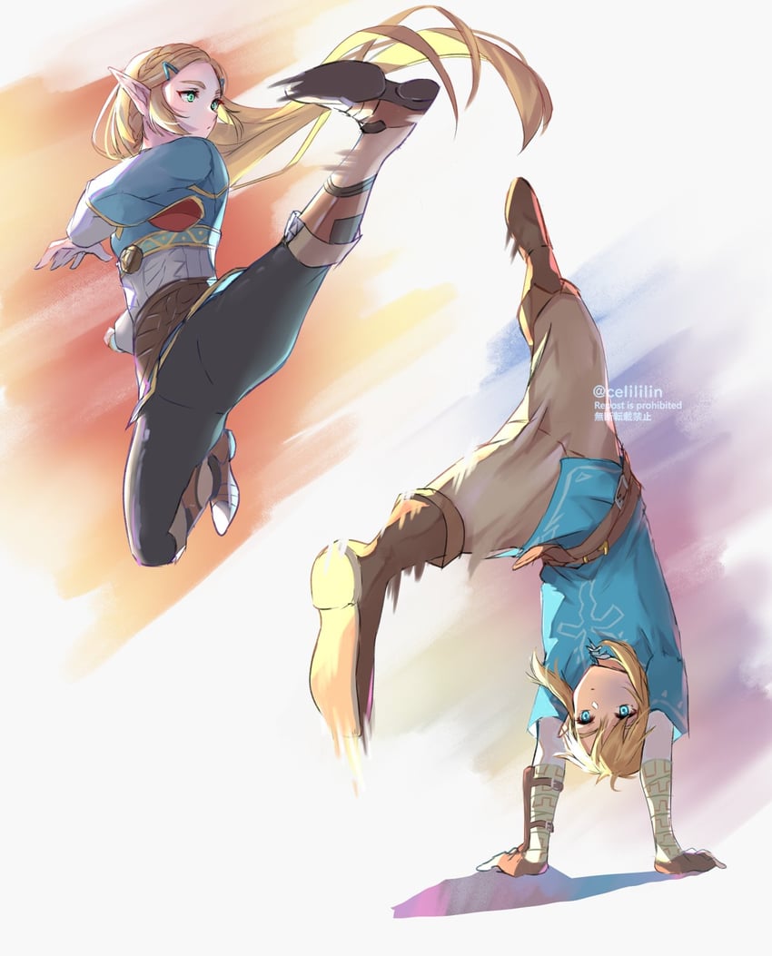 link and princess zelda (the legend of zelda and 1 more) drawn by seri_(yuukasakura)