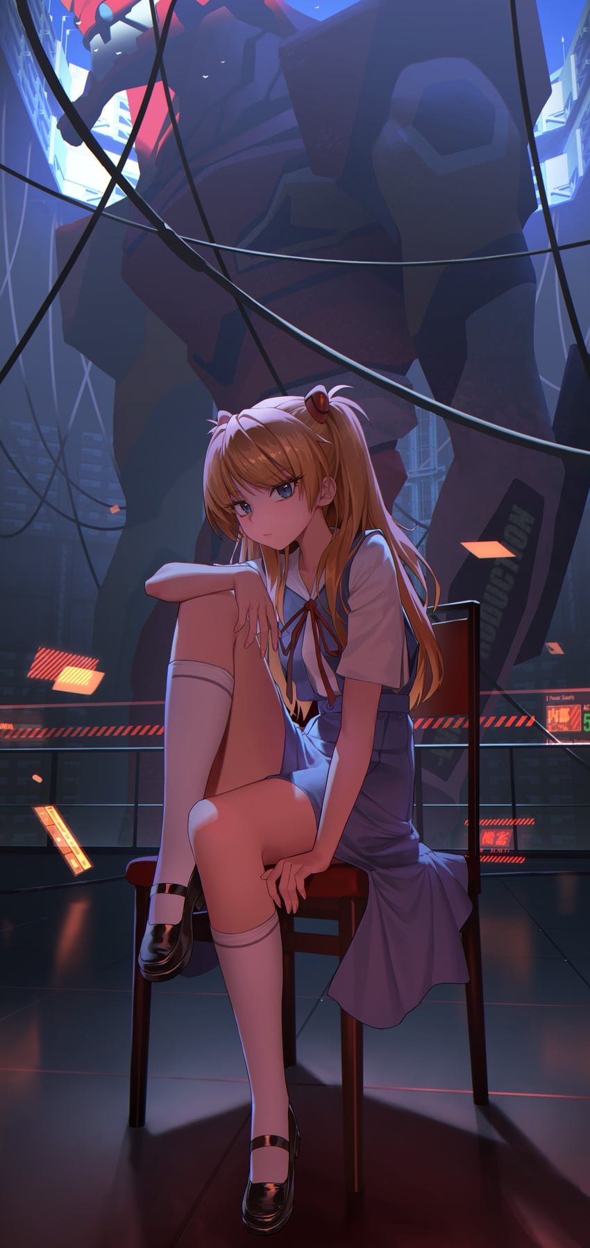 souryuu asuka langley and eva 02 (neon genesis evangelion) drawn by xzu