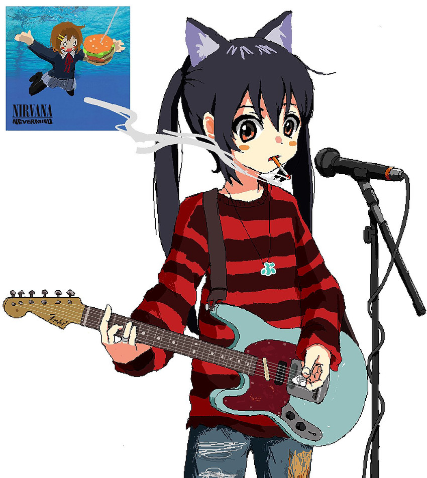 nakano azusa, hirasawa yui, and kurt cobain (k-on! and 2 more) drawn by aiu404l