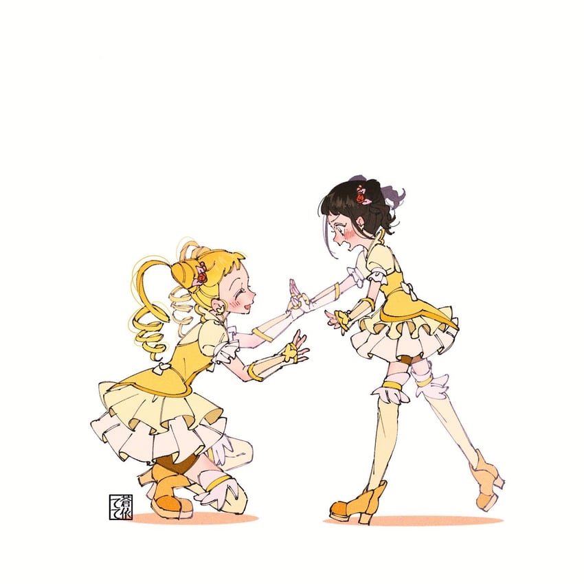 kasugano urara and cure lemonade (precure and 2 more) drawn by aoi_tete