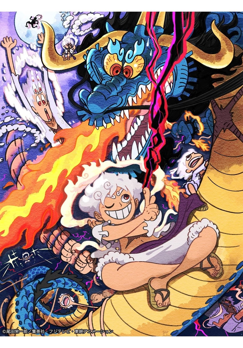 monkey d. luffy and kaidou (one piece) drawn by matsuda_midori