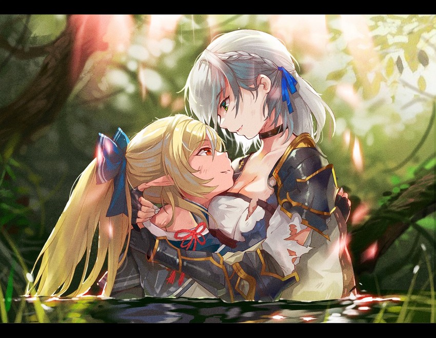 shirogane noel and shiranui flare (hololive) drawn by yoshikawa_hiro