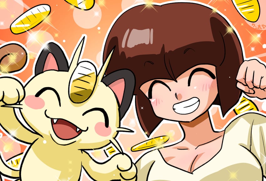 meowth and tendou nabiki (pokemon and 1 more) drawn by wanta_(futoshi)