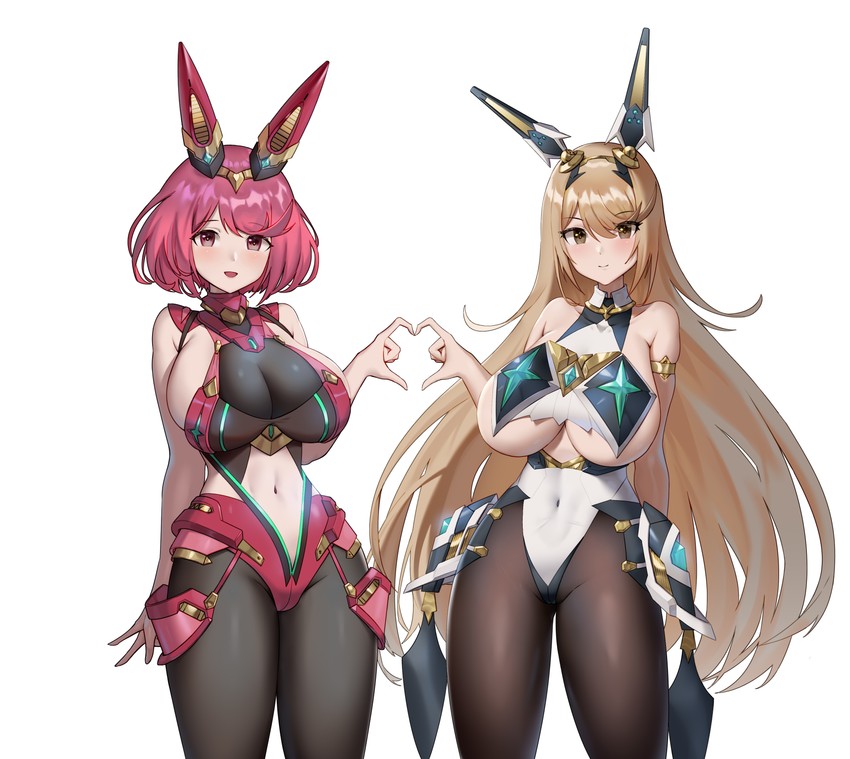 pyra and mythra (xenoblade chronicles and 1 more) drawn by jingb_dx