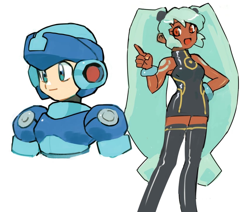 mega man volnutt and yuna (mega man and 1 more) drawn by gan2