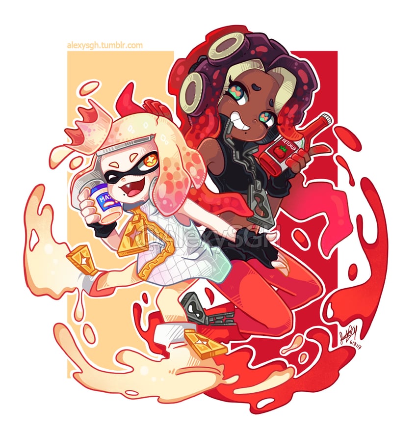 marina and pearl (splatoon and 1 more) drawn by sandragh