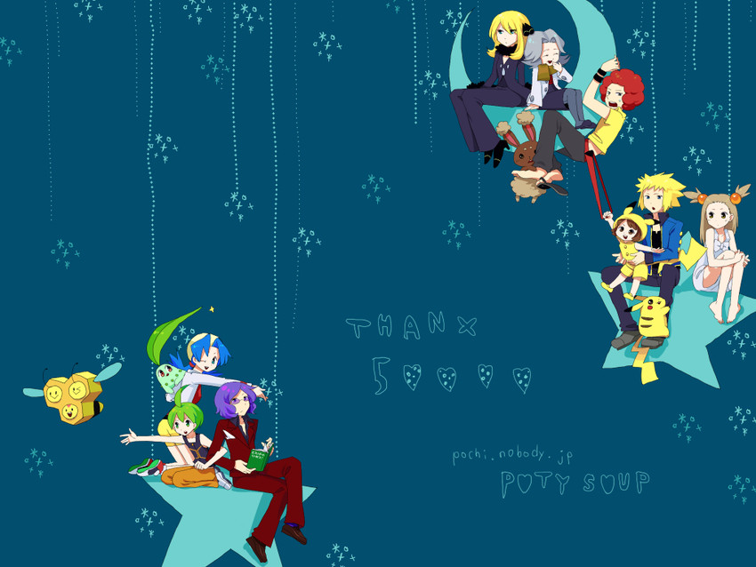 pikachu, cynthia, kris, chikorita, buneary, and 7 more (pokemon and 2 more)