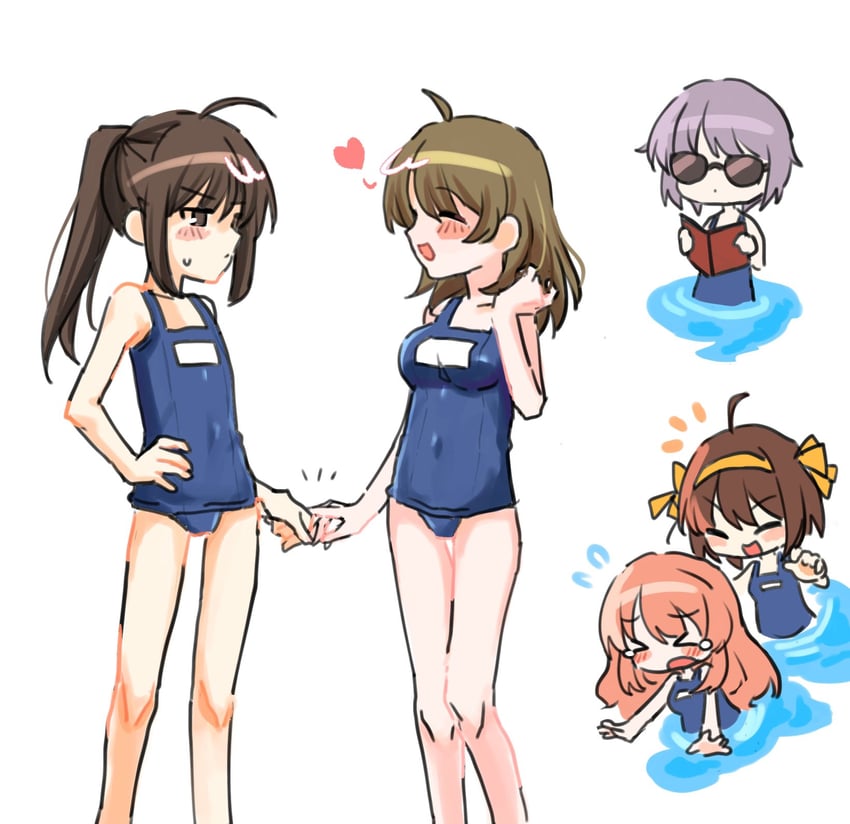 suzumiya haruhi, nagato yuki, asahina mikuru, kyonko, and koizumi itsuki (suzumiya haruhi no yuuutsu) drawn by joral_(jar_of_desire)