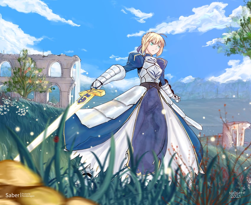 artoria pendragon and saber (fate and 2 more) drawn by nullnat
