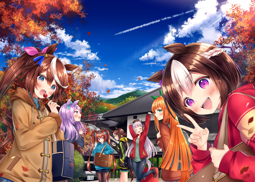 gold ship, daiwa scarlet, mejiro mcqueen, tokai teio, silence suzuka, and 2 more (umamusume) drawn by haruhitooo