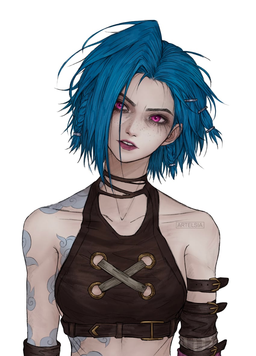 jinx and arcane jinx (league of legends and 1 more) drawn by artelsia
