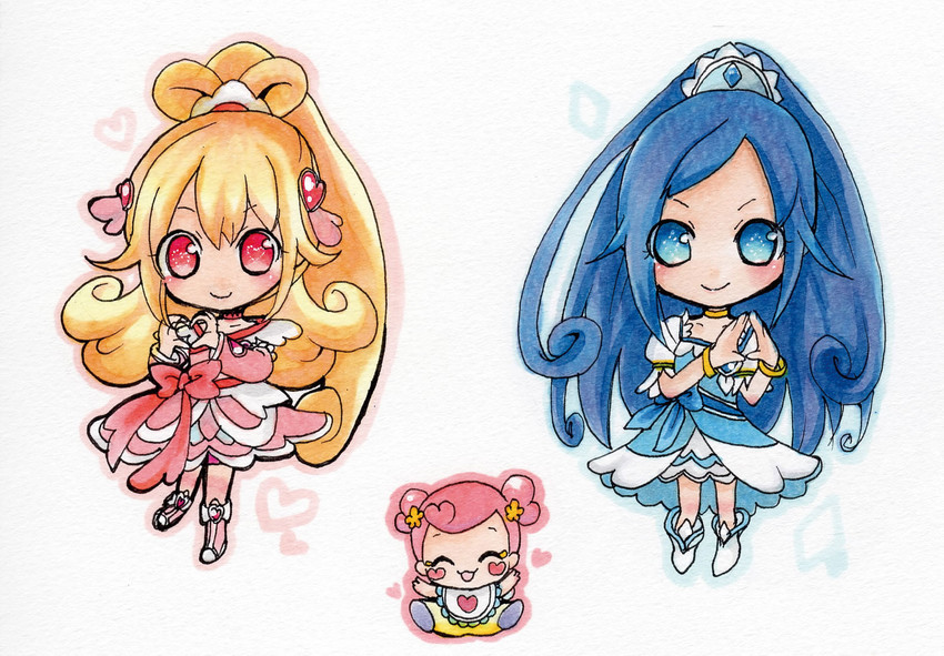 hishikawa rikka, aida mana, cure heart, cure diamond, and ai-chan (precure and 1 more) drawn by chii_(cheris)