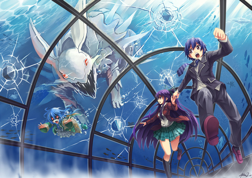yatogami tohka, himekawa yoshino, itsuka shido, and zadkiel (date a live) drawn by mystic-san