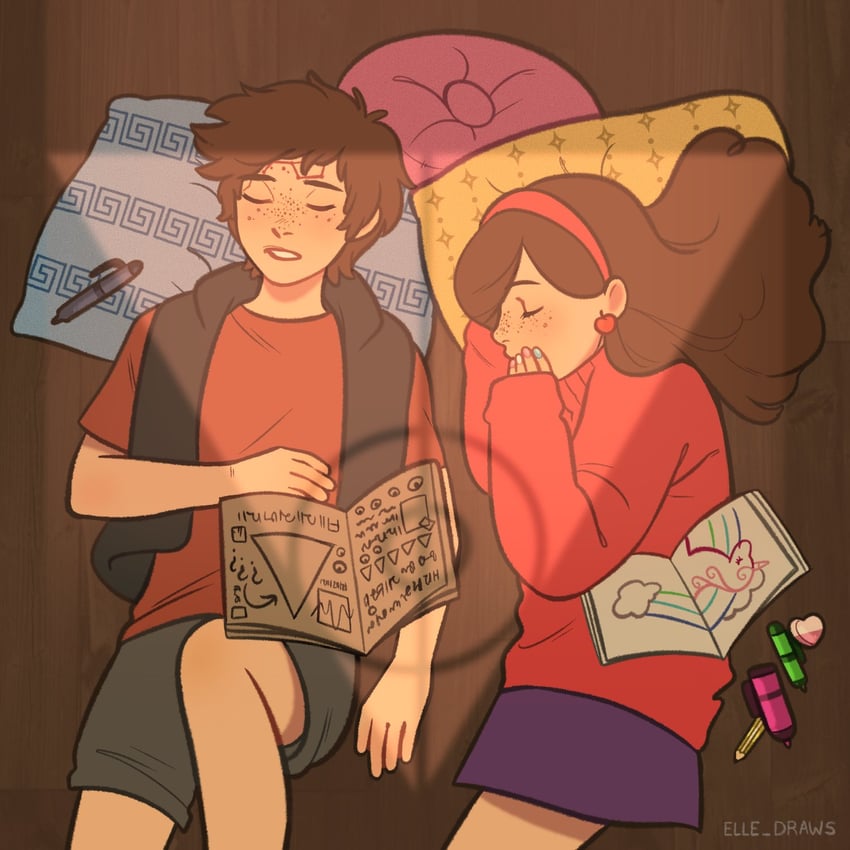 mabel pines and dipper pines (gravity falls) drawn by elle_draws