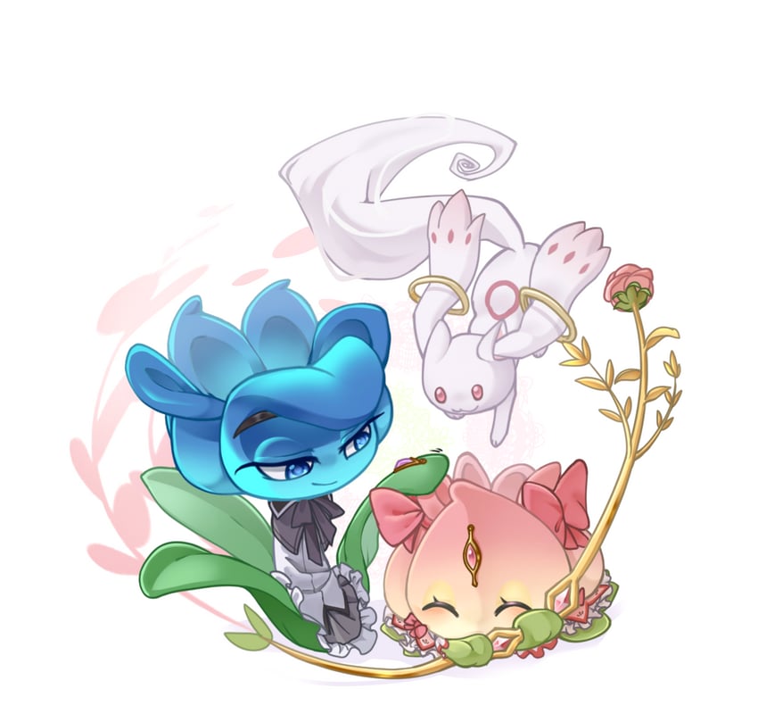 akemi homura, kaname madoka, kyubey, power lily, and rosemary (mahou shoujo madoka magica and 2 more) drawn by veghia