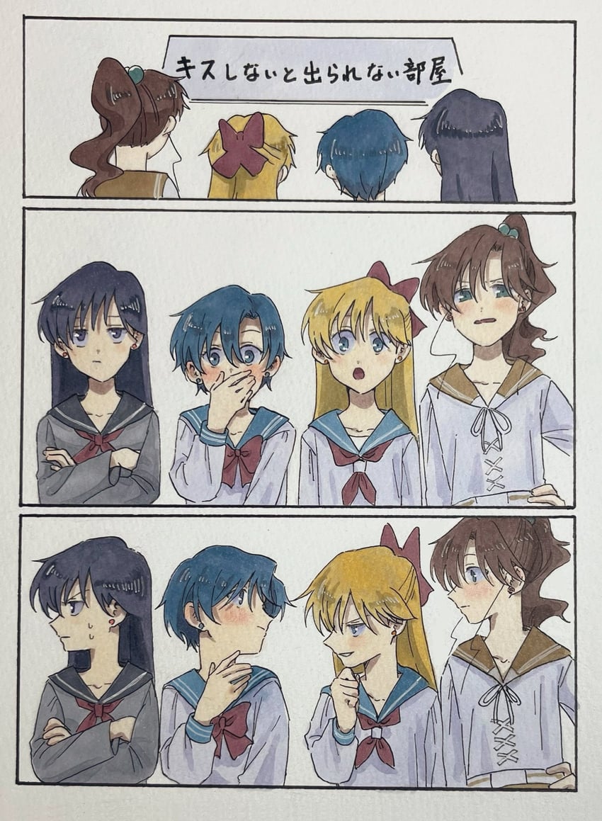 mizuno ami, aino minako, hino rei, and kino makoto (bishoujo senshi sailor moon) drawn by aribezi
