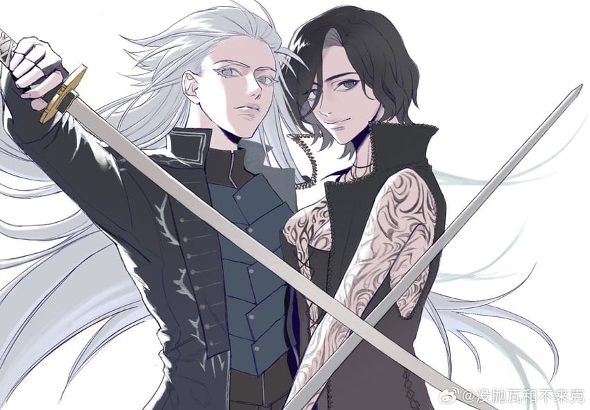vergil and v (devil may cry and 1 more) drawn by mei_pao_wa_he_bu_lai_ke