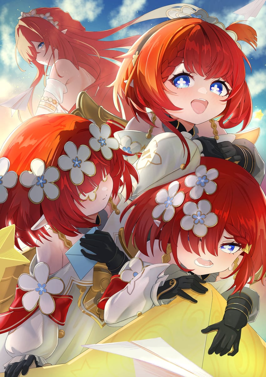 tribbie, trianne, trinnon, and tribios (honkai and 1 more) drawn by yonemasakouta