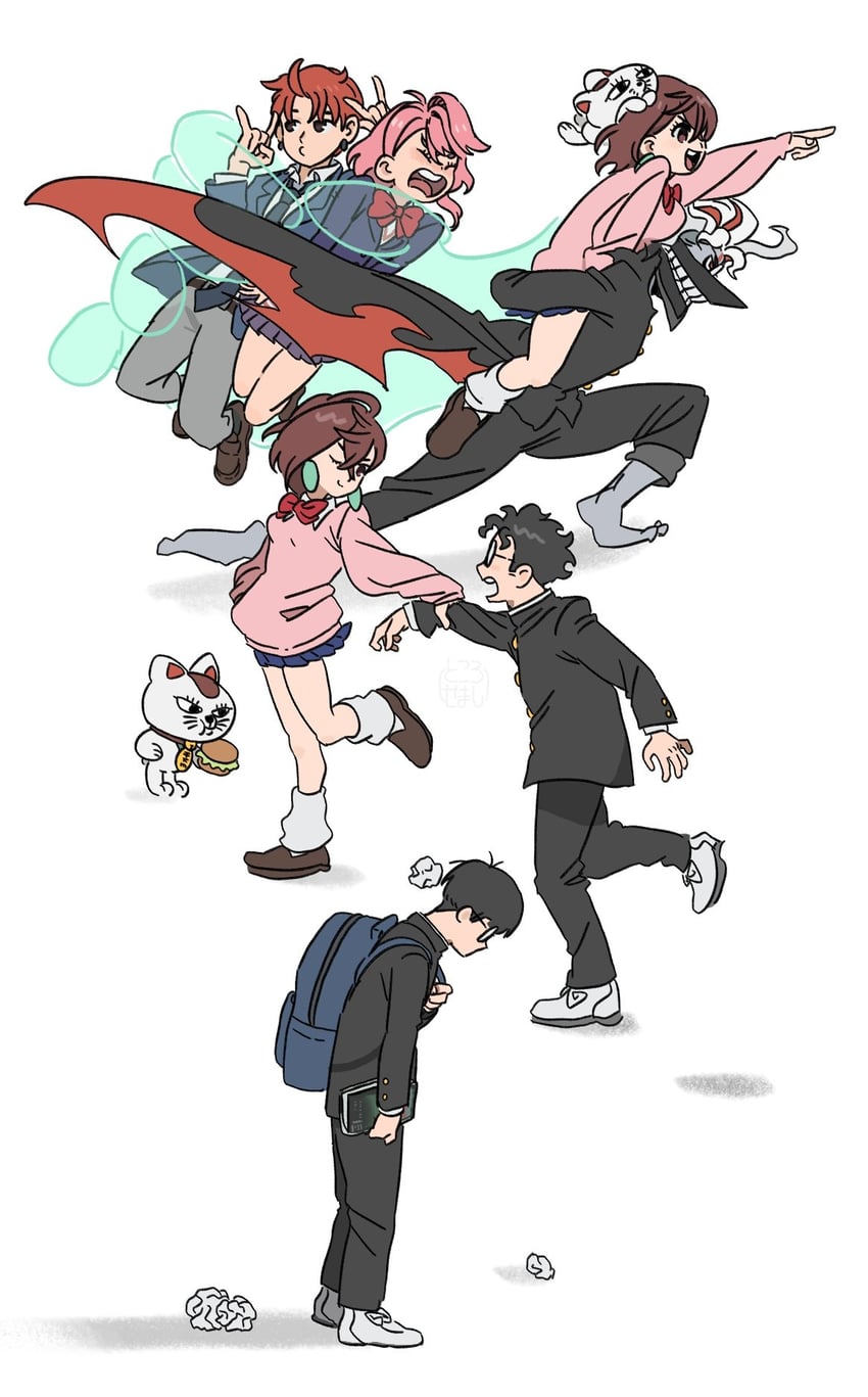 ayase momo, takakura ken, turbo granny, shiratori aira, and enjoji jin (dandadan) drawn by tokoro_semashi