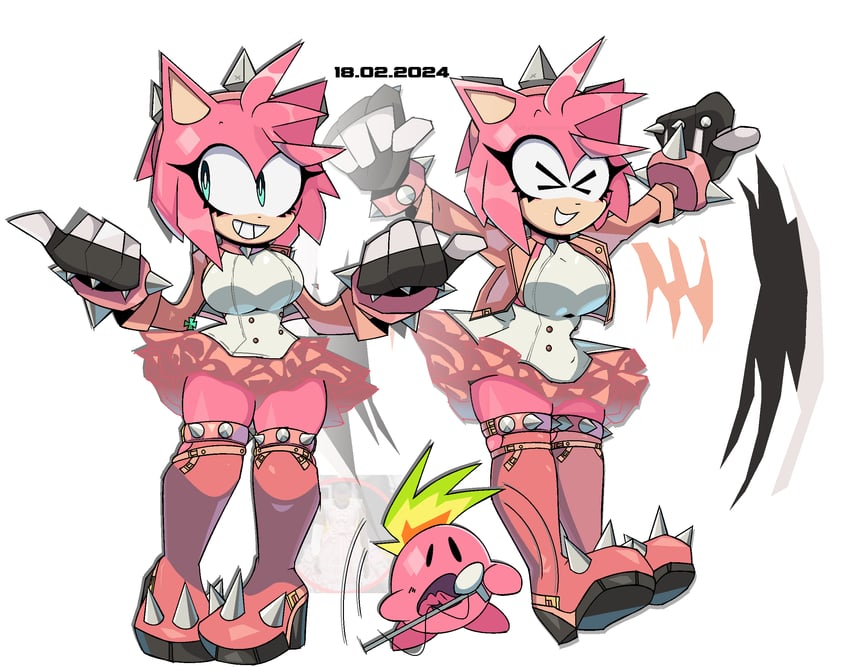 kirby, amy rose, elphelt valentine, and mike kirby (guilty gear and 3 more) drawn by mendo's_art