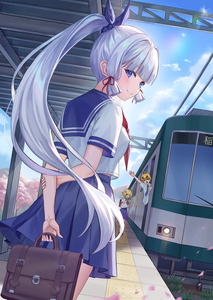 lumine, kamisato ayaka, and thoma (genshin impact) drawn by kama_(kama_ovo)