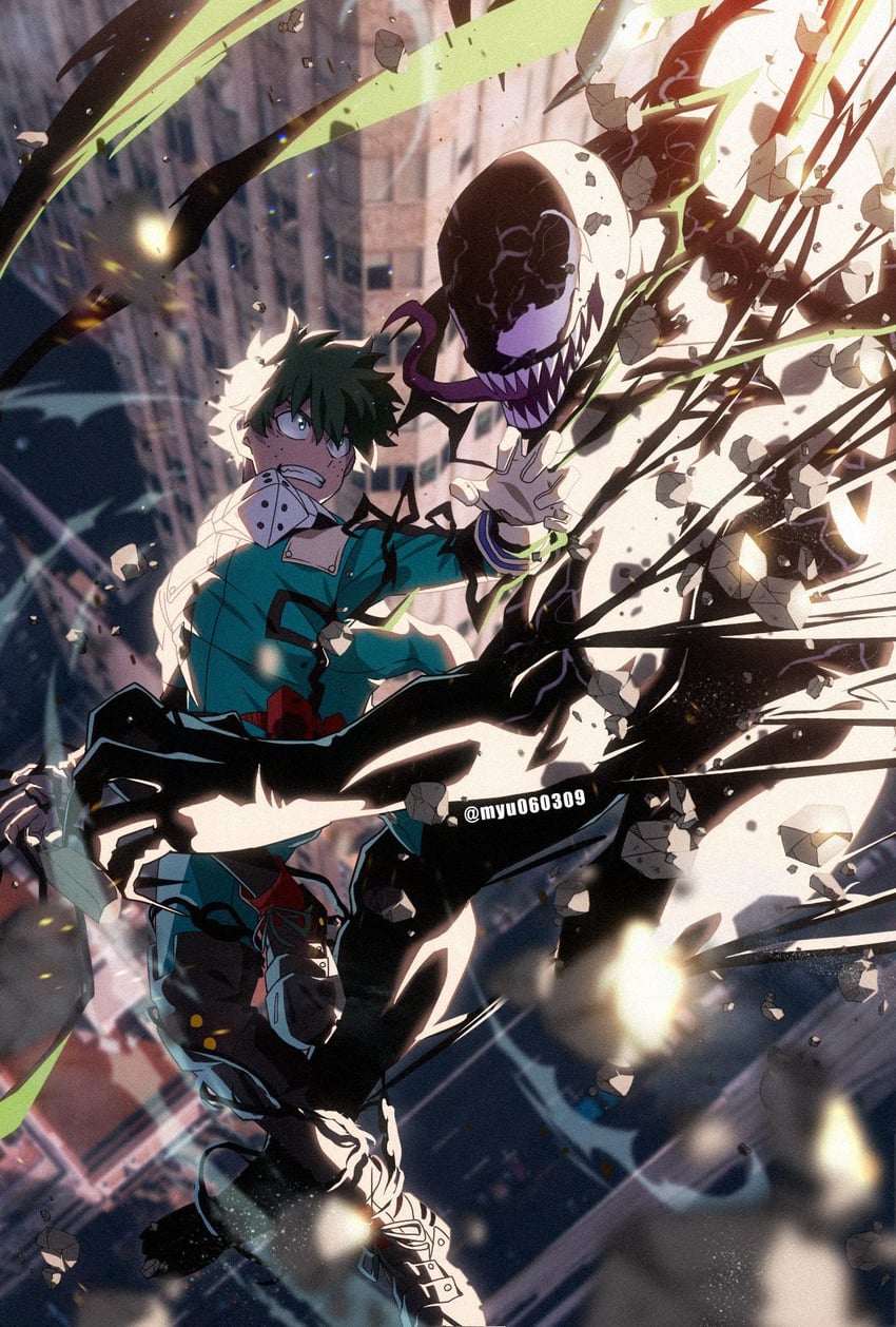 midoriya izuku and venom (boku no hero academia and 4 more) drawn by myu060309