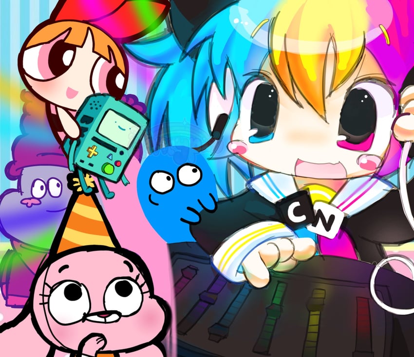 blossom, bmo, blooregard q kazoo, chowder, and anais watterson (adventure time and 5 more) drawn by clancypaw
