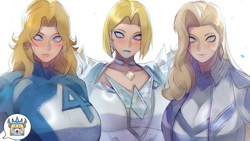 sue storm, emma frost, dagger, and magik (marvel and 3 more) drawn by xuuikie_ashe