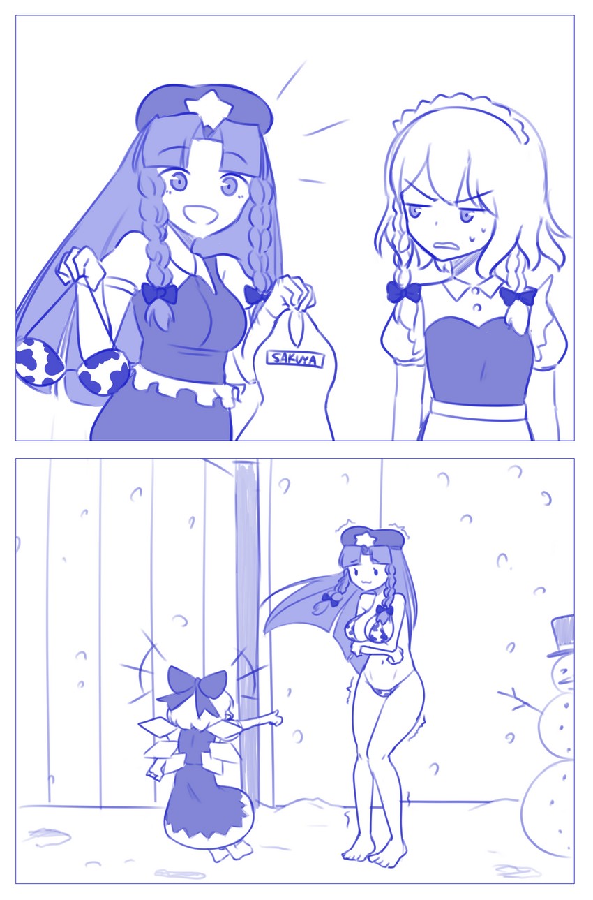 izayoi sakuya, cirno, and hong meiling (touhou) drawn by sifserf