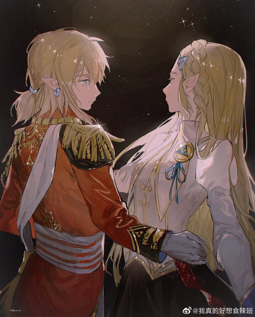 link and princess zelda (the legend of zelda and 1 more) drawn by akihare