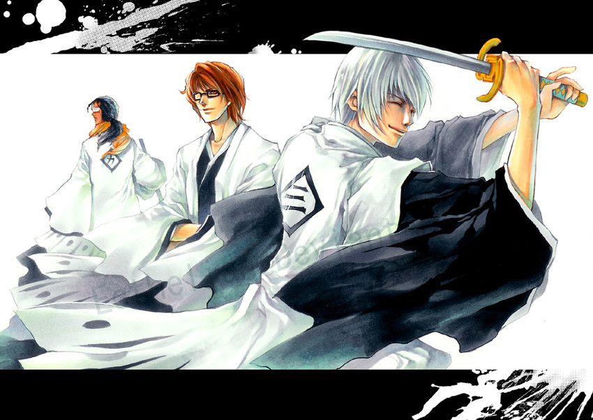 aizen sousuke, ichimaru gin, and tousen kaname (bleach) drawn by ecthelian