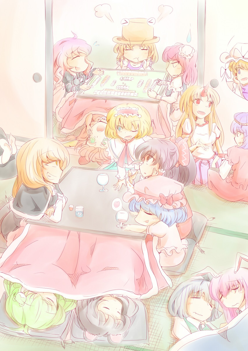 hakurei reimu, kirisame marisa, remilia scarlet, kochiya sanae, konpaku youmu, and 10 more (touhou) drawn by kurukuruchocolate