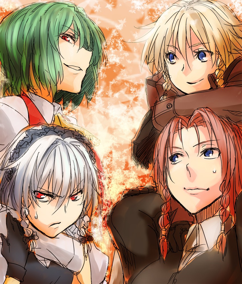 izayoi sakuya, hong meiling, and kazami yuuka (touhou) drawn by hinomoto_madoka