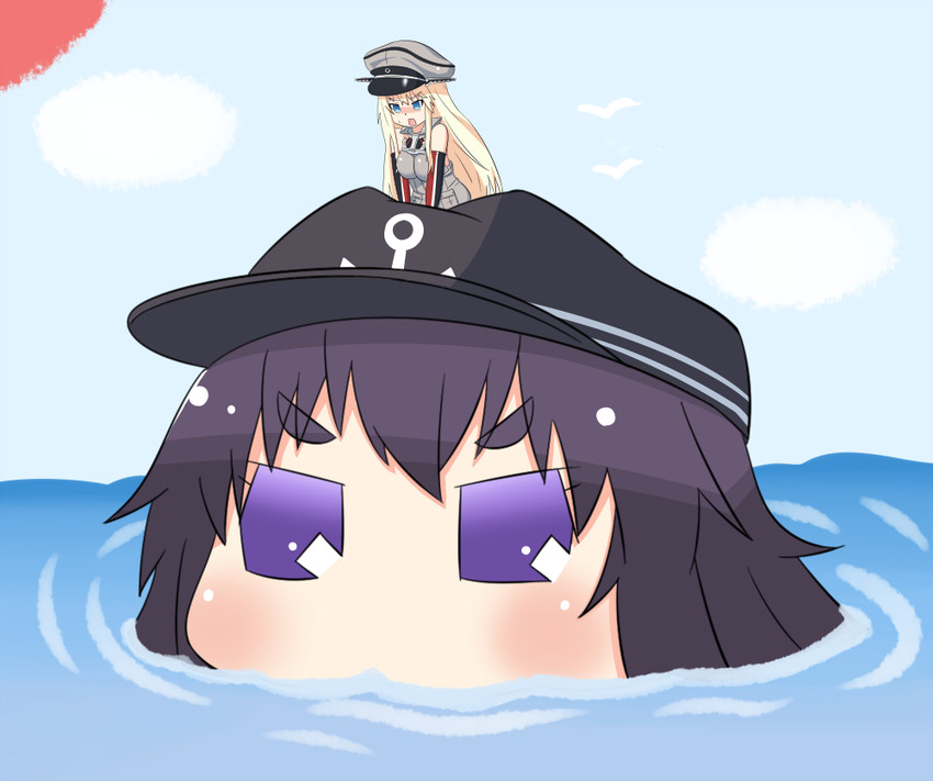 akatsuki and bismarck (kantai collection) drawn by yuureidoushi_(yuurei6214)